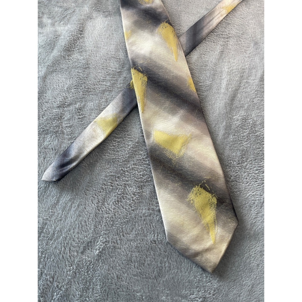 Rochester Tie, Silk, Abstract, Cream, Gray,‎ Gold, Mens, Made in Italy - Picture 4 of 8